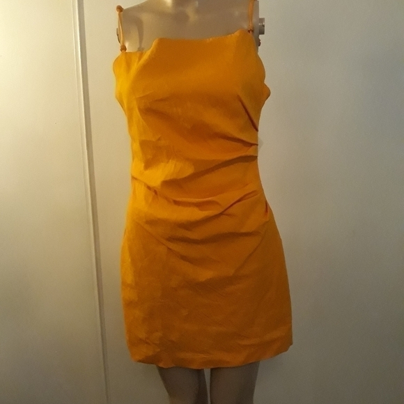 Zara sexy cocktail party linen blend orange dress size medium - Picture 2 of 4
